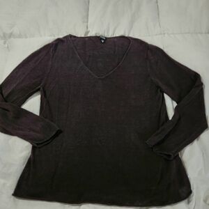 eileen fisher sweater 100% Linen Brown L/S V Neck Size XL